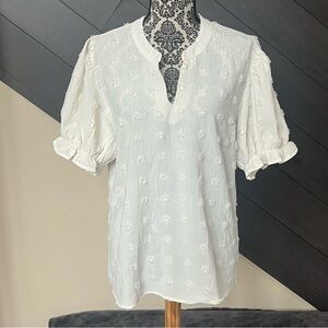 💥B Linen Tunic Circle Frayed Embroidery Puff Sleeve💥‎
